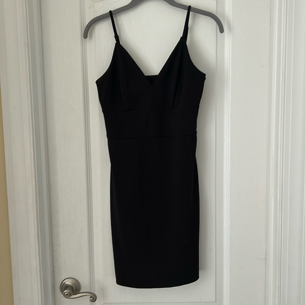 V-neck black mini dress